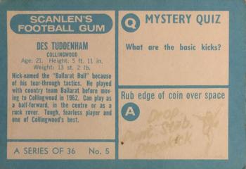 1965 Scanlens VFL #5 Des Tuddenham Back
